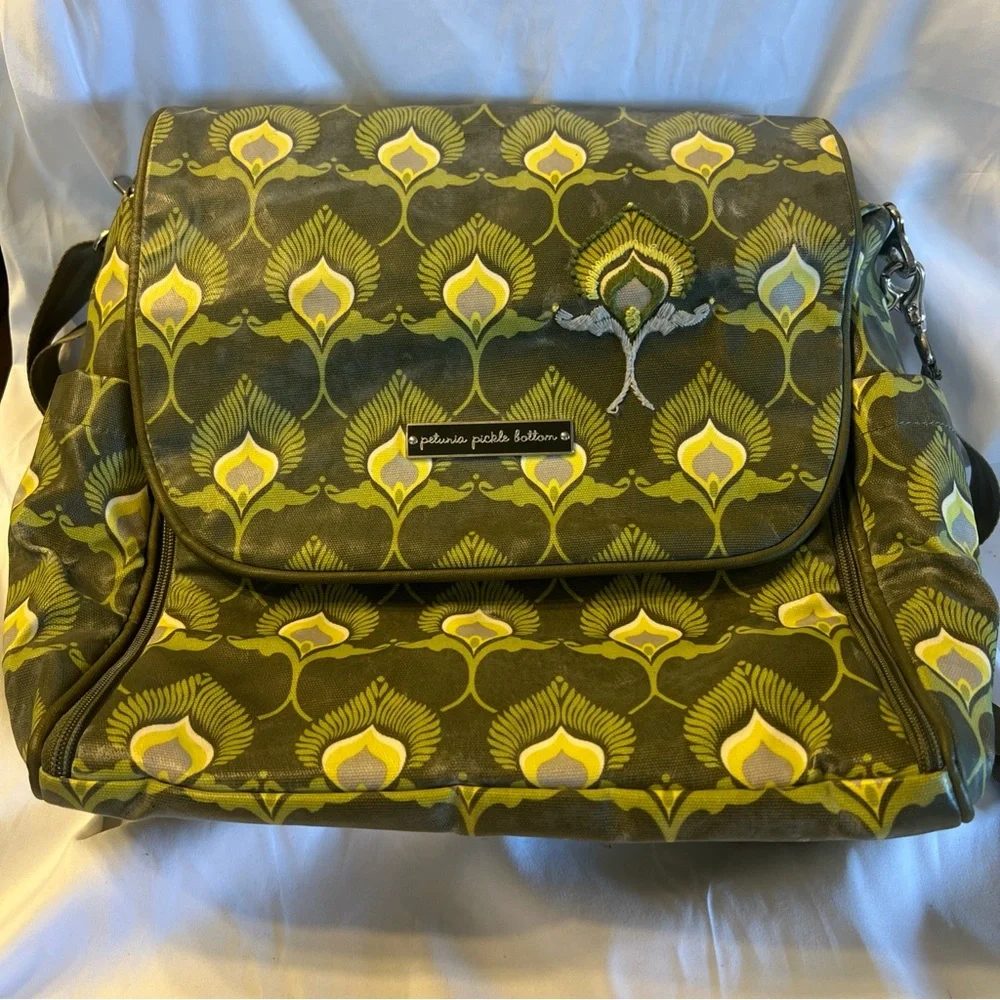 Petunia Pickle Bottom Stylish Metro Green and Yellow Floral Diaper Bag